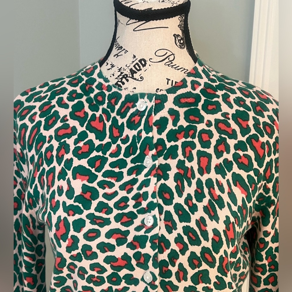 NWT Brooks Brothers Green and Pink Leopard Print Cardigan | Size S - Picture 3 of 12